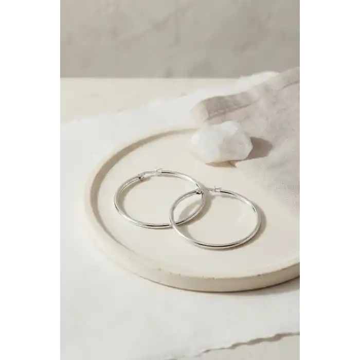 316L Çelik Gümüş Renk 36 mm Halka Küpe