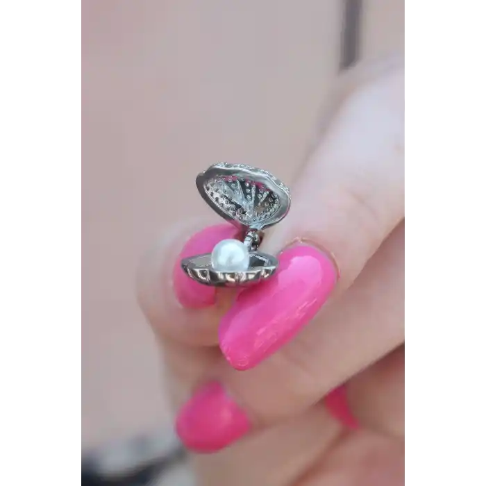 316L Çelik Gümüş Renk Açılır Midye Model Kadın Kolye