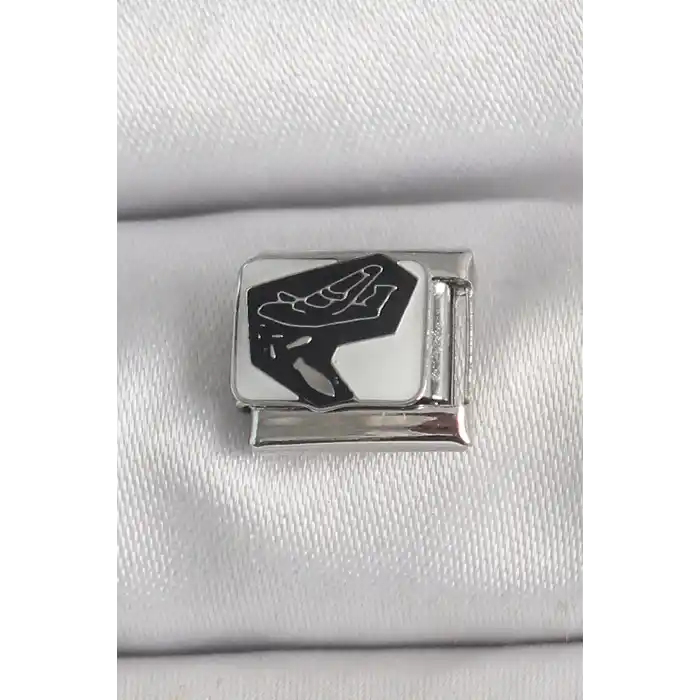 316L Çelik Gümüş Renk Beyaz Siyah Uçak İşlemeli Portre Model Nomination Charm