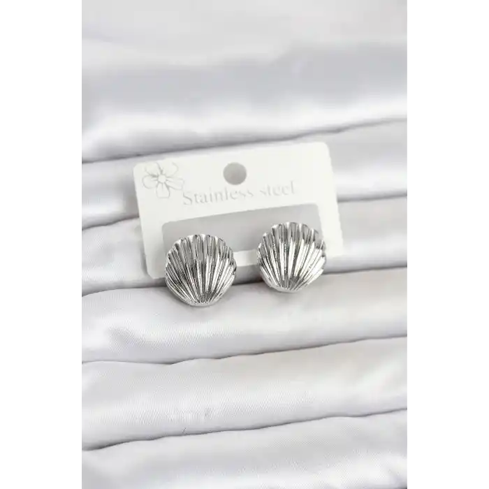 316L Çelik Gümüş Renk Deniz Kabuğu Model Kadın Küpe