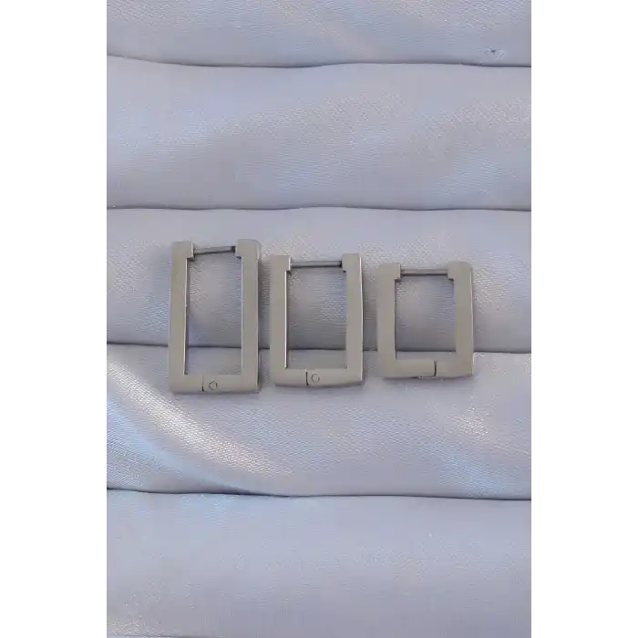 316L Çelik Gümüş Renk Dikdörtgen Küpe Seti