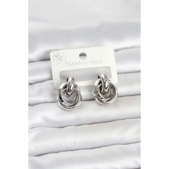 316L Çelik Gümüş Renk Halka Model Kadın Küpe