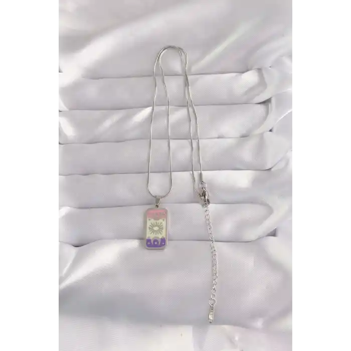 316L Çelik Gümüş Renk Karışık Mineli Ay Figür Tarot Kolye