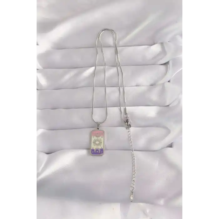 316L Çelik Gümüş Renk Karışık Mineli Ay Figür Tarot Kolye