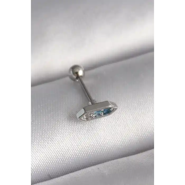 316L Çelik Gümüş Renk Mavi Zirkon Taşlı Tragus Piercing