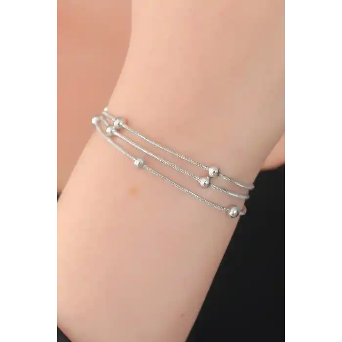 316L Çelik Gümüş Renk Minimal Top Figür Kadın Bileklik