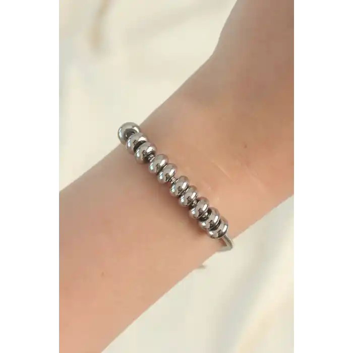 316L Çelik Gümüş Renk Oval Figürlü Bileklik