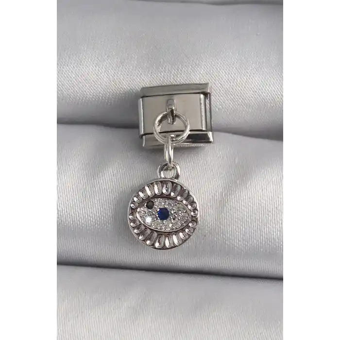 316L Çelik Gümüş Renk Sallantı Zirkon Taşlı Göz Model Nomination Charm