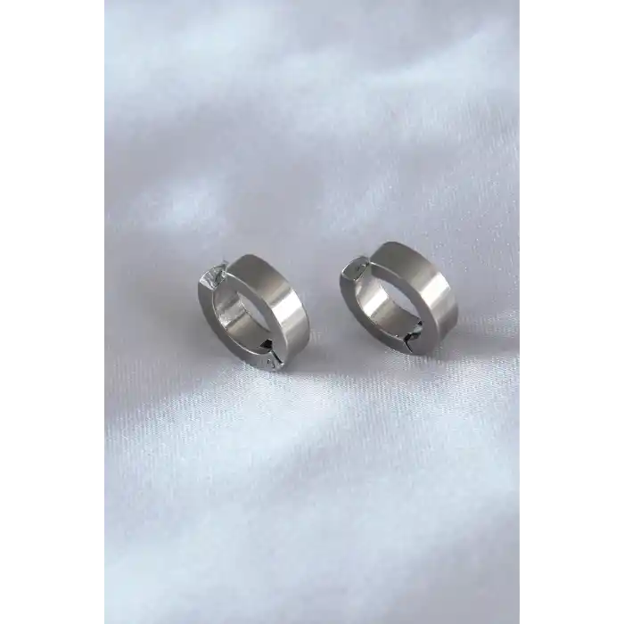 316L Çelik Gümüş Renk Sıkıştırmalı Erkek Küpe