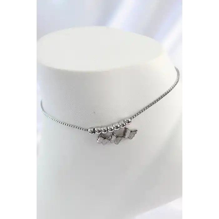 316L Çelik Gümüş Renk Simli Kelebek Model Kadın Halhal