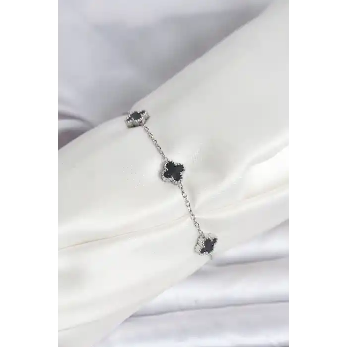 316L Çelik Gümüş Renk Siyah Baby Boy Yonca Bileklik