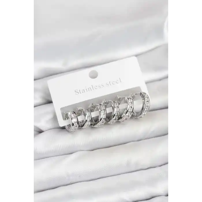 316L Çelik Gümüş Renk Su Yolu Halka Küpe Seti