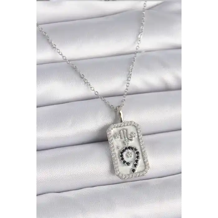 316L Çelik Gümüş Renk Zincir Akrep Burcu Zirkon Taşlı Kadın Kolye