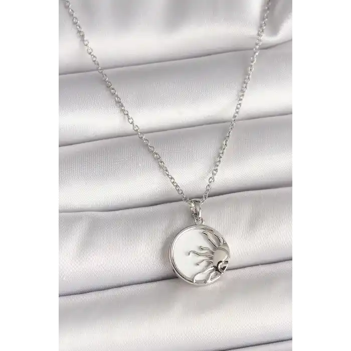 316L Çelik Gümüş Renk Zincir Beyaz Mineli Gün Batımı Model Kadın Kolye