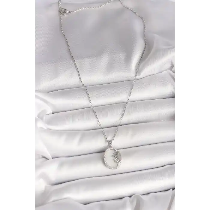 316L Çelik Gümüş Renk Zincir Beyaz Mineli Gün Batımı Model Zirkon Taş Detaylı Kadın Kolye