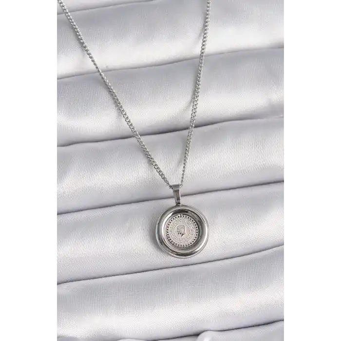 316L Çelik Gümüş Renk Zincir Gümüş Renk Altın Model Kadın Kolye