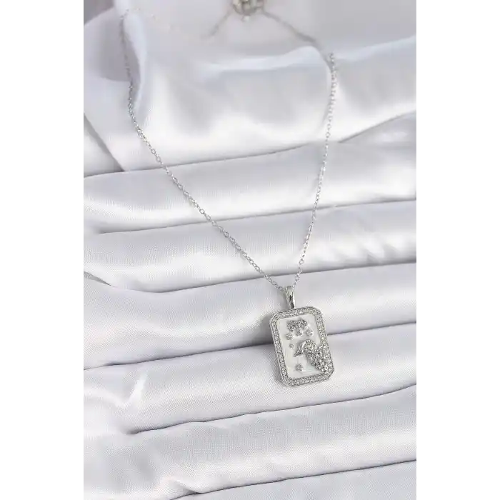 316L Çelik Gümüş Renk Zincir Koç Burcu Zirkon Taşlı Kadın Kolye