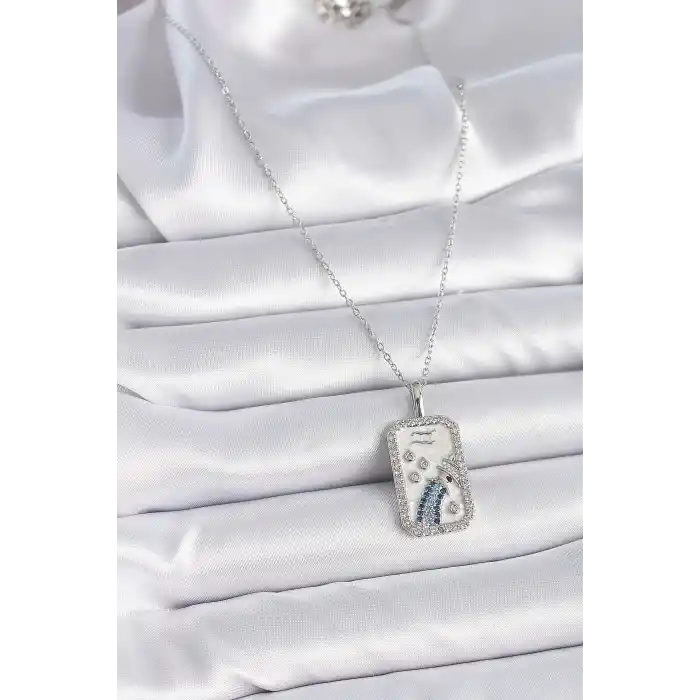 316L Çelik Gümüş Renk Zincir Kova Burcu Zirkon Taşlı Kadın Kolye