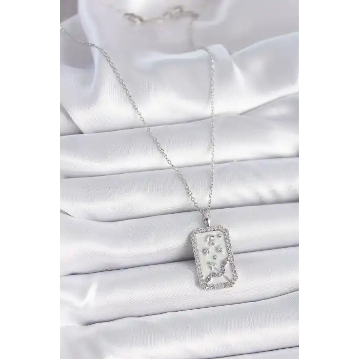 316L Çelik Gümüş Renk Zincir Yay Burcu Zirkon Taşlı Kadın Kolye