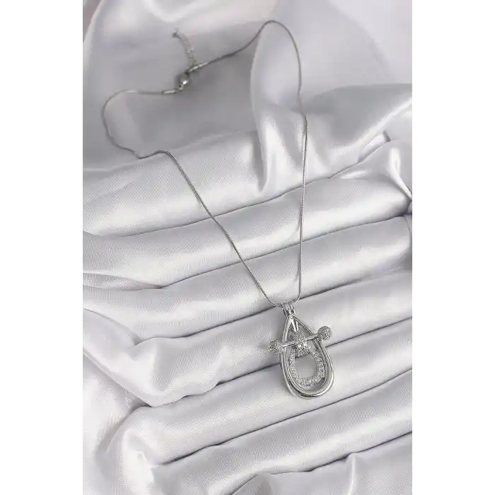 316L Çelik Gümüş Renk Zirkon Taşlı Damla Model Kadın Kolye