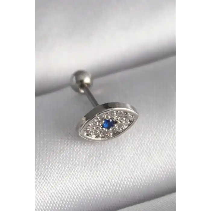 316L Çelik Gümüş Renk Zirkon Taşlı Göz Tragus Piercing