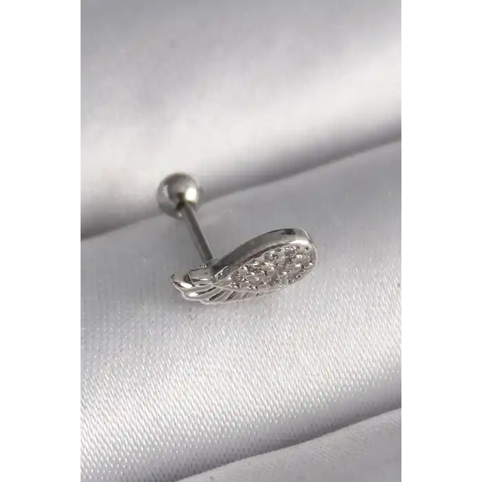316L Çelik Gümüş Renk Zirkon Taşlı Kanat Tragus Piercing