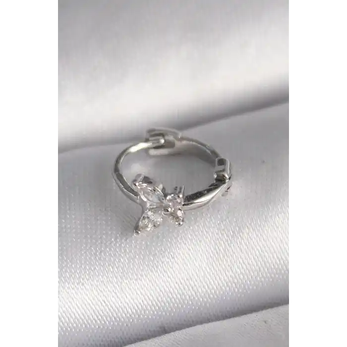 316L Çelik Gümüş Renk Zirkon Taşlı Kelebek Model Tragus Piercing