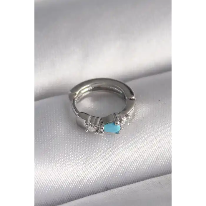 316L Çelik Gümüş Renk Zirkon Taşlı Mavi Boncuk Detay Tragus Piercing