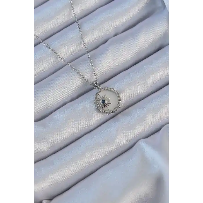 316L Çelik Gümüş Renk Zirkon Taşlı Mineli Kutup Yıldızı Kolye