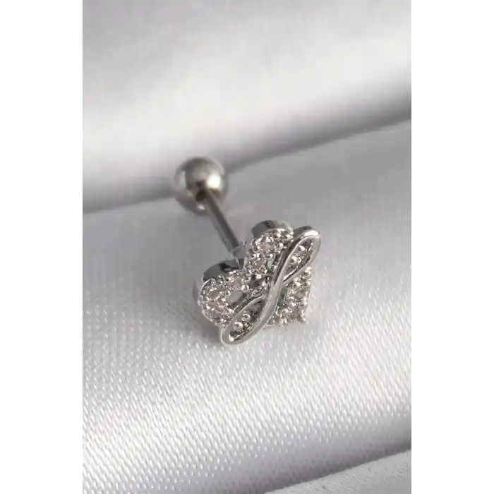 316L Çelik Gümüş Renk Zirkon Taşlı Sonsuzluk Detay Tragus Piercing