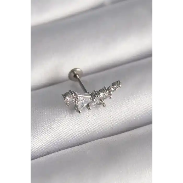 316L Çelik Gümüş Renk Zirkon Taşlı Tragus Piercing