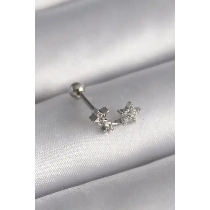 316L Çelik Gümüş Renk Zirkon Taşlı Yıldız Tragus Piercing