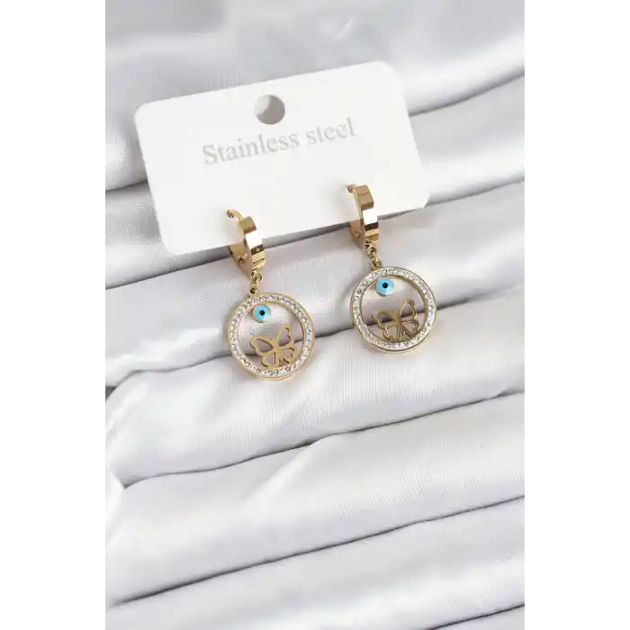 316L Çelik Halka Kelebek Kadın Küpe