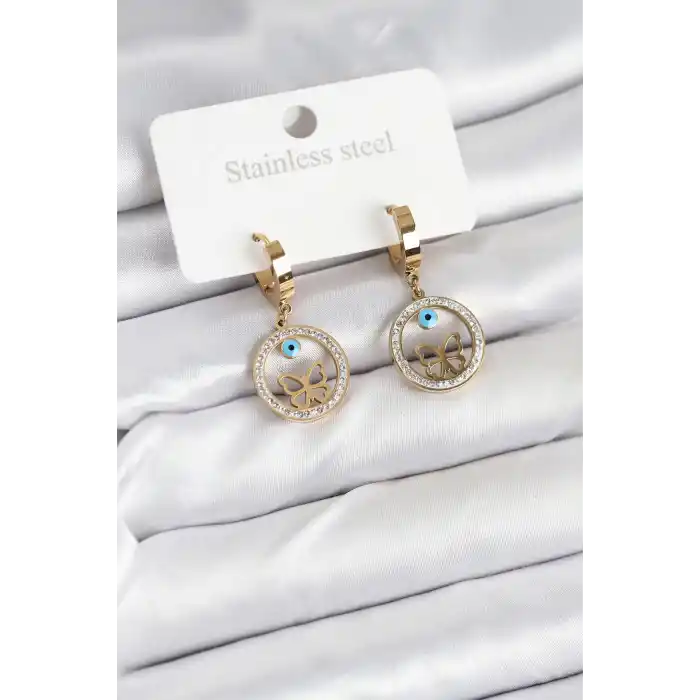 316L Çelik Halka Kelebek Kadın Küpe