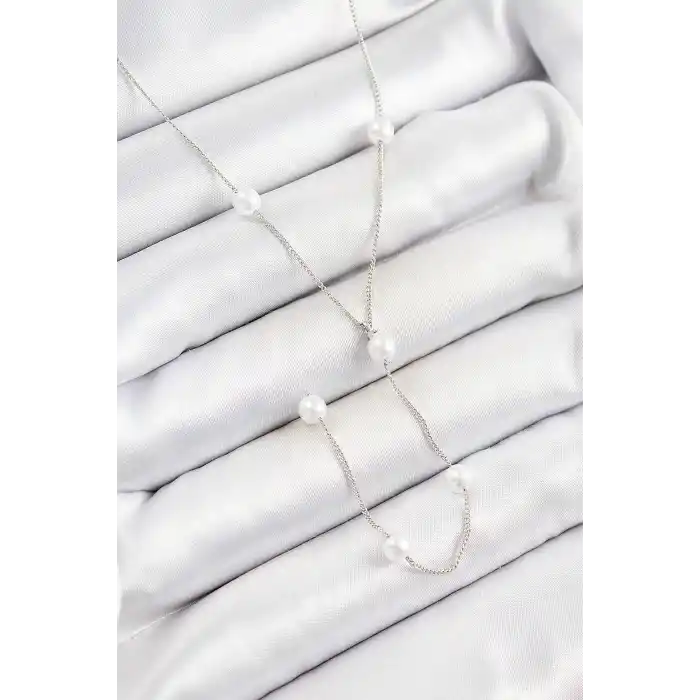 316L Çelik İnci Figürlü Y Model Gümüş Renk Kadın Kolye