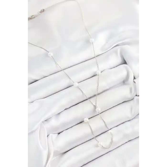 316L Çelik İnci Figürlü Y Model Gümüş Renk Kadın Kolye