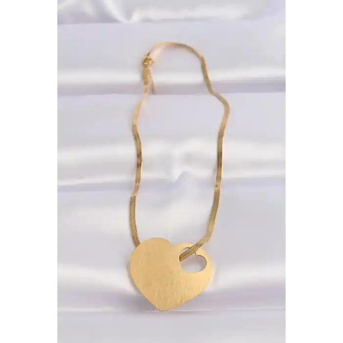 316L Çelik İtalyan Zincir Altın Renk Düz Plaka Kalp Kolye