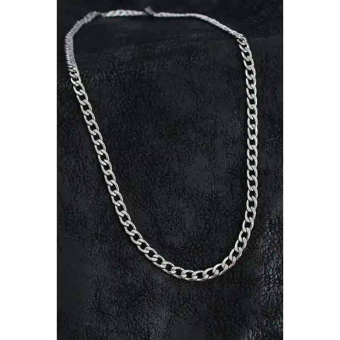 316L Çelik Kalın Klasik Zincir Model Gümüş Renk Erkek Kolye