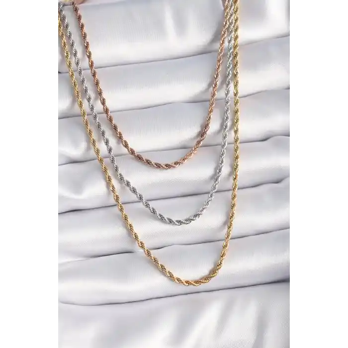 316L Çelik Mix Renk Burgu Zincir Model Kadın Kolye