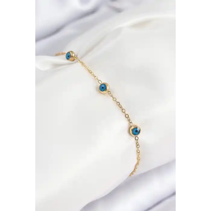 316L Çelik Nazar Boncuğu Model Gold Renk Kadın Bileklik