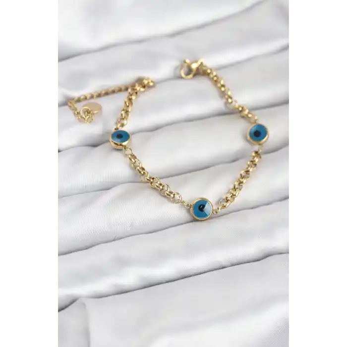 316L Çelik Nazar Model Gold Renk Kadın Bileklik