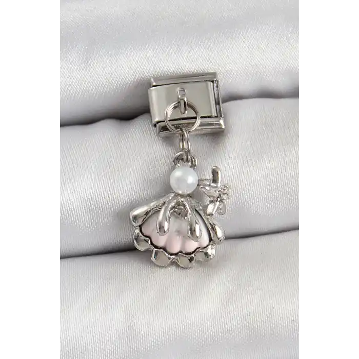 316L Çelik Sallantılı İnci Detaylı İstiridye Model Gümüş Renk Nomination Charm