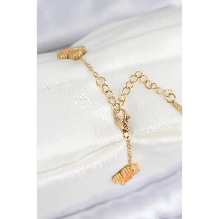316L Çelik Sedefli Turuncu Gold Renk Yonca Kadın Bileklik
