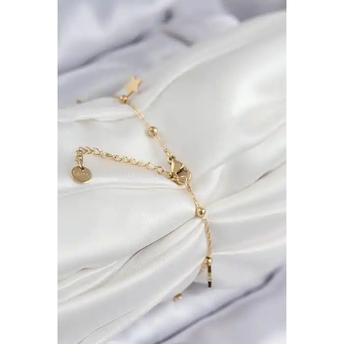 316L Çelik Sıralı Yıldız Model Gold Renk Kadın Bileklik