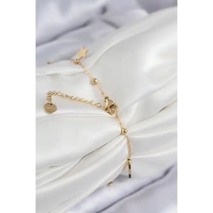 316L Çelik Sıralı Yonca Model Gold Renk Kadın Bileklik