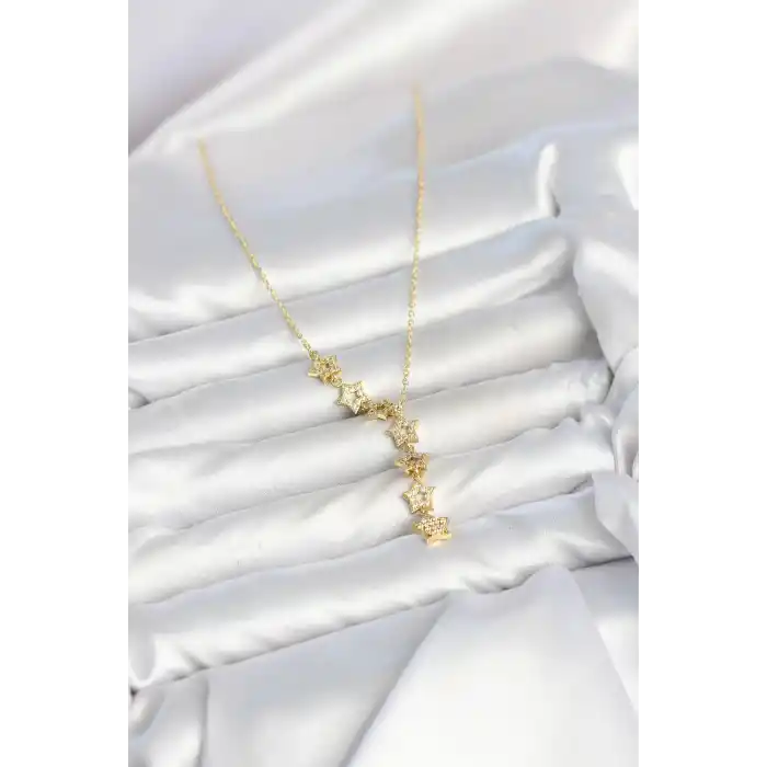 316L Çelik Yıldız Model Gold Renk Zirkon Taşlı Kadın Kolye