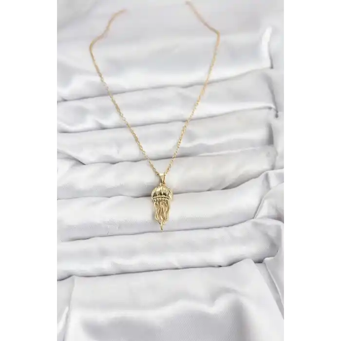 316L Çelik Zincir Gold Renk Deniz Anası Model Zirkon Taşlı Kadın Kolye