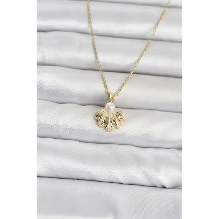 316L Çelik Zincir Gold Renk Deniz Kabuğu Model Kadın Kolye