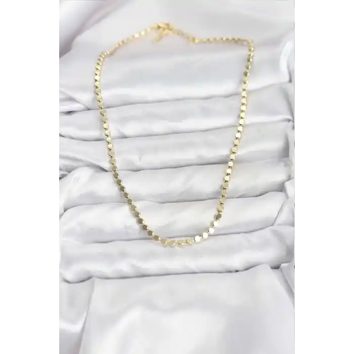316L Çelik Zincir Gold Renk Ezme Zincir Model  45 cm Kadın Kolye