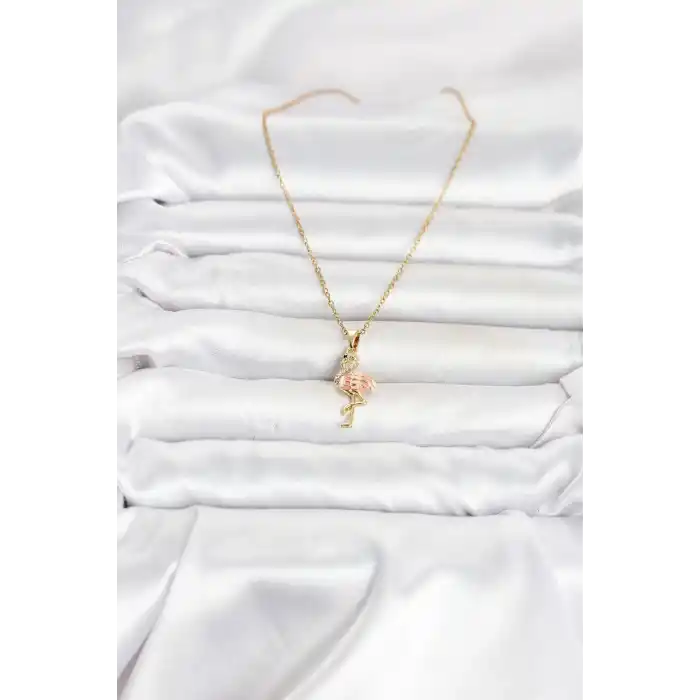 316L Çelik Zincir Gold Renk Flamingo Model Kadın Kolye